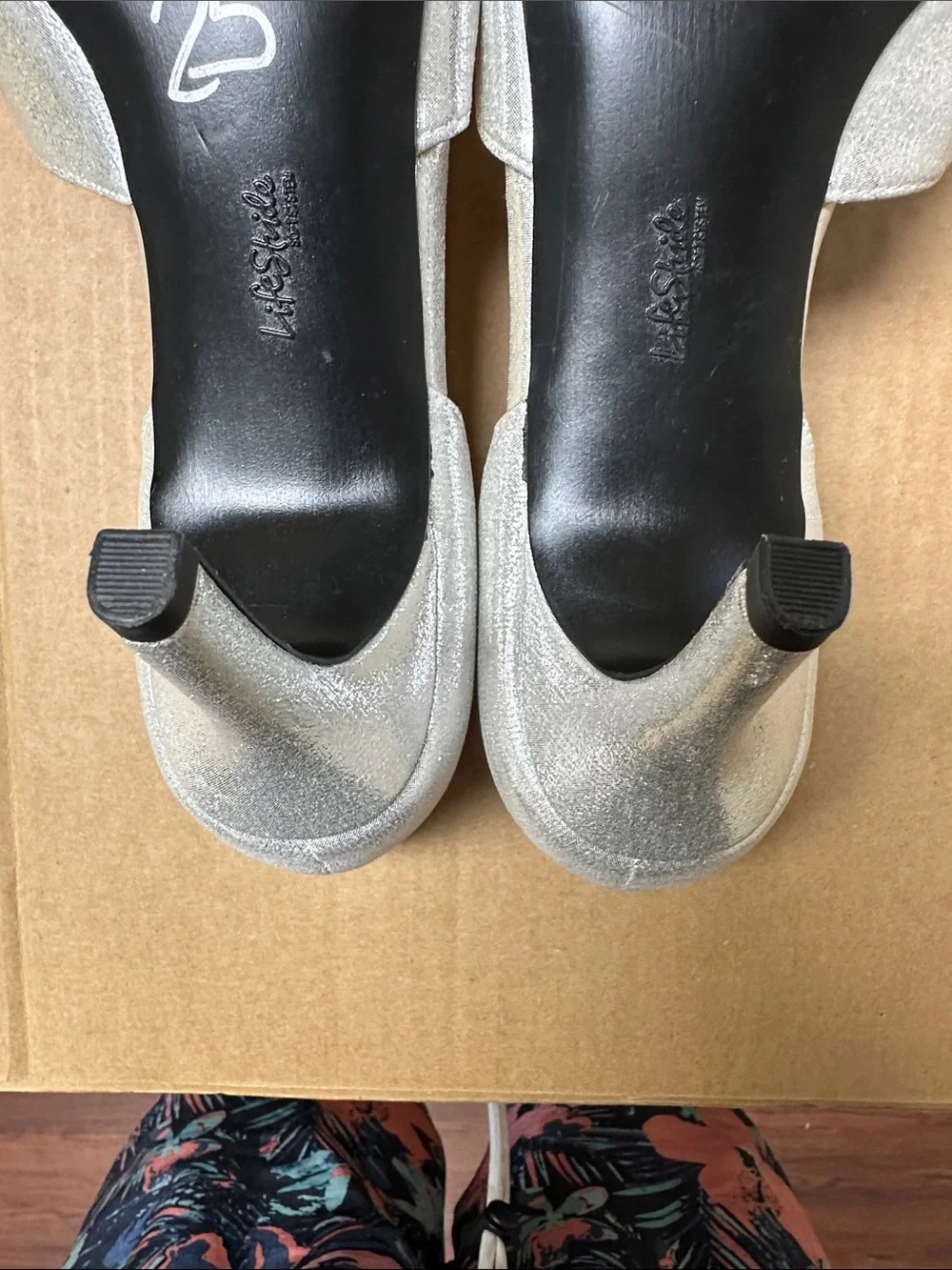 ##850, Size 11, Life Stride Women's Metallic Silver Open-Toe D'Orsay Heels